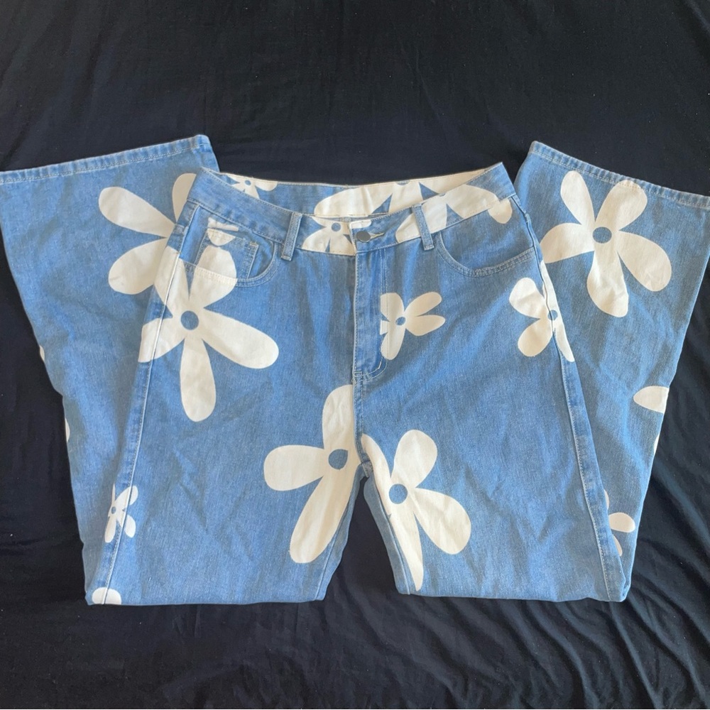 Hand painted flower jeans